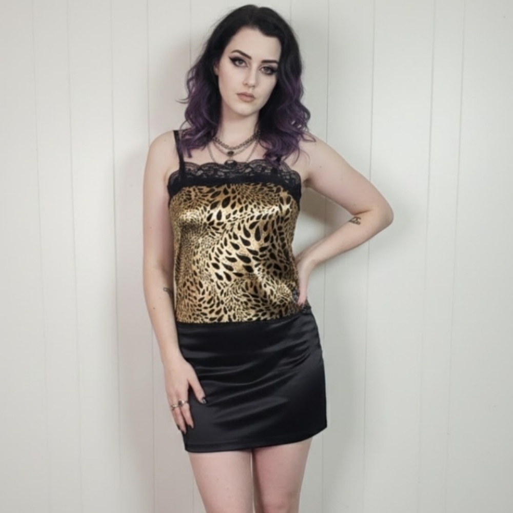 Vintage Gold Black Y2K Lace Tank Top Lingerie Size Medium Vintage Fairycore Goth